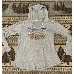 Women’s lightweight hoodie sequin Chevron chance Or fate XL Gray
